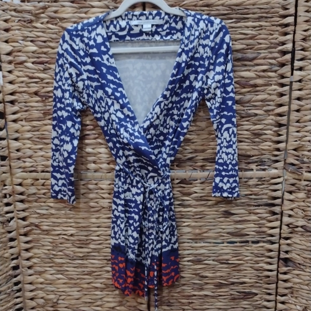 Diane Von Furstenberg Blue and White Mini Dress